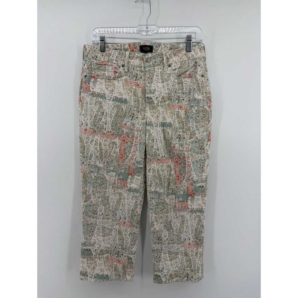 NYDJ Marilyn Straight Cropped Pants Multicolor Size 6 Paisley Lift Tuck Stretch